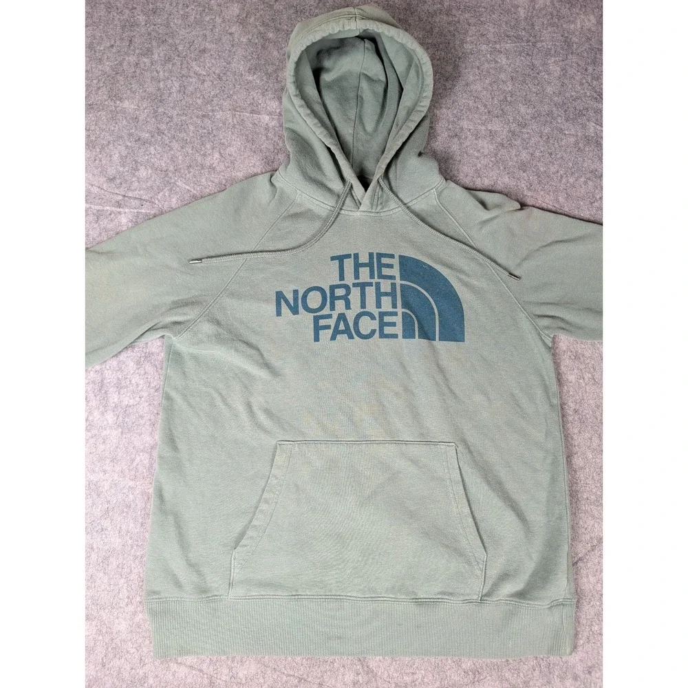 The North Face Womens Half Dome Pullover Hoodie Sage Green Raglan Fleece 5550